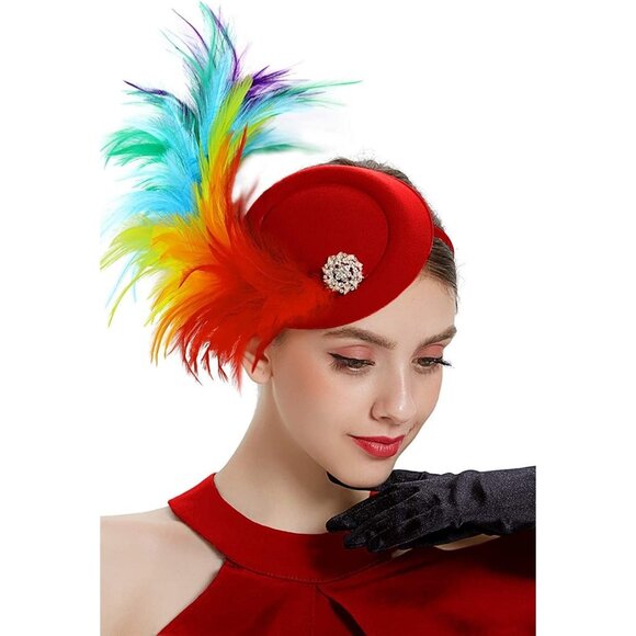 Accessories - Fascinator Hat Women Tea Party White Color A-a-red Colorful